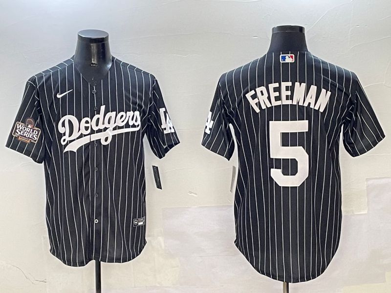 Men Los Angeles Dodgers 5 Freeman Black Stripe Jointly Name 2025 Nike MLB Jersey style 2